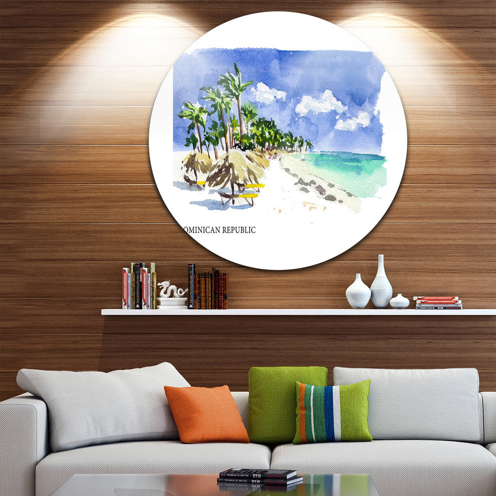 Dominican Republic Vector Illustration, Cityscape Round Wall Art, 23"