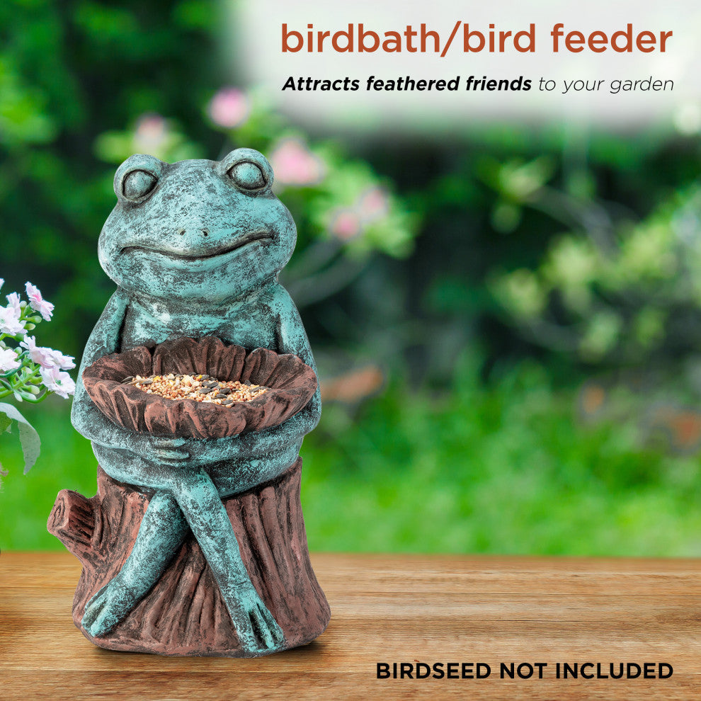 Alpine Green Sleeping Frog Holding a Flower Statue, 15"Tall