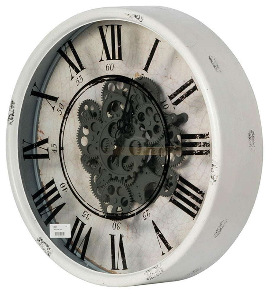 Rustic White Industrial Gear Vintage Wall Clock