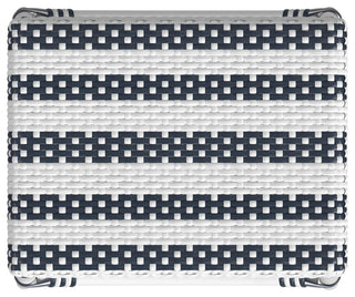 Robias Rectangular Rattan 24.5" Counter Stool, Navy Stripe (White Frame)