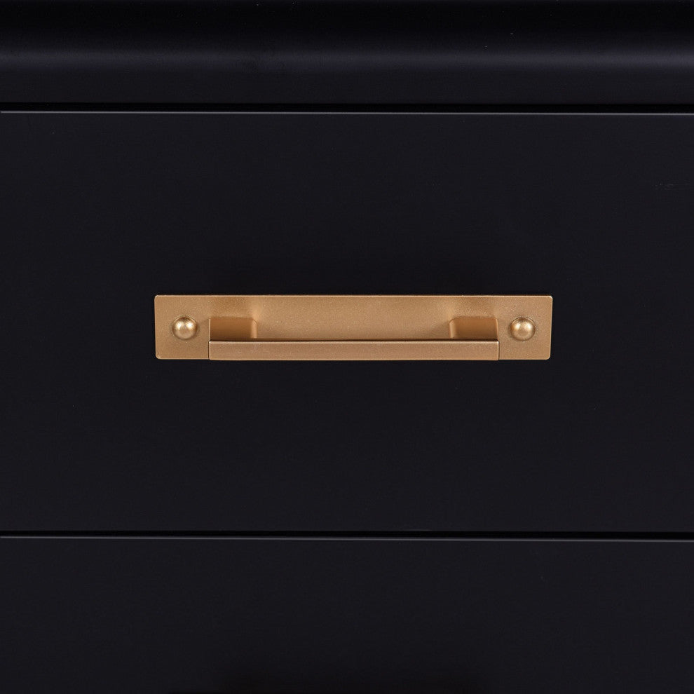 Hector Three Drawer and Two Door Trunk Sideboard Matte Black, Gold Finish