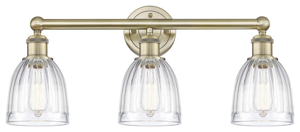 Brookfield 3-Light 24" Bath Vanity Light, Antique Brass Finish, Clear Shade