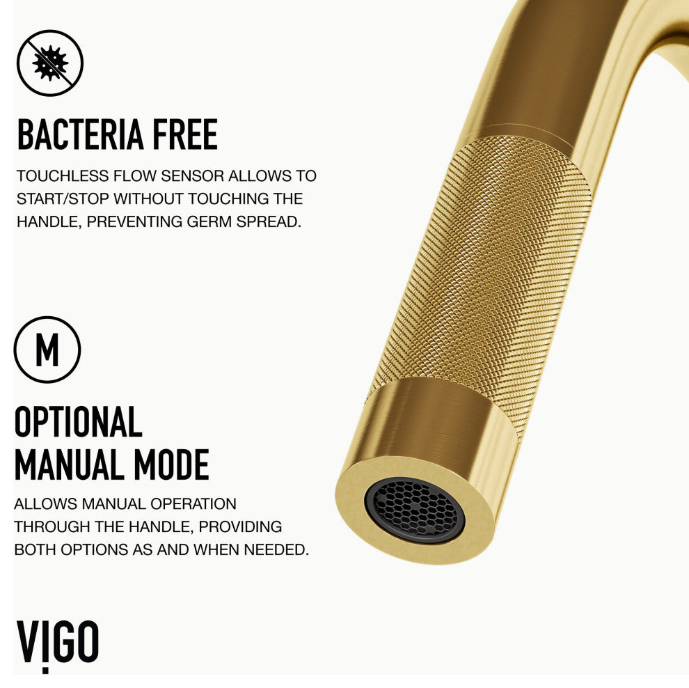 VIGO Gramercy 17" H Single Handle Pull-Down Sprayer Kitchen Faucet, Matte Brushed Gold, Touchless, Without Extras