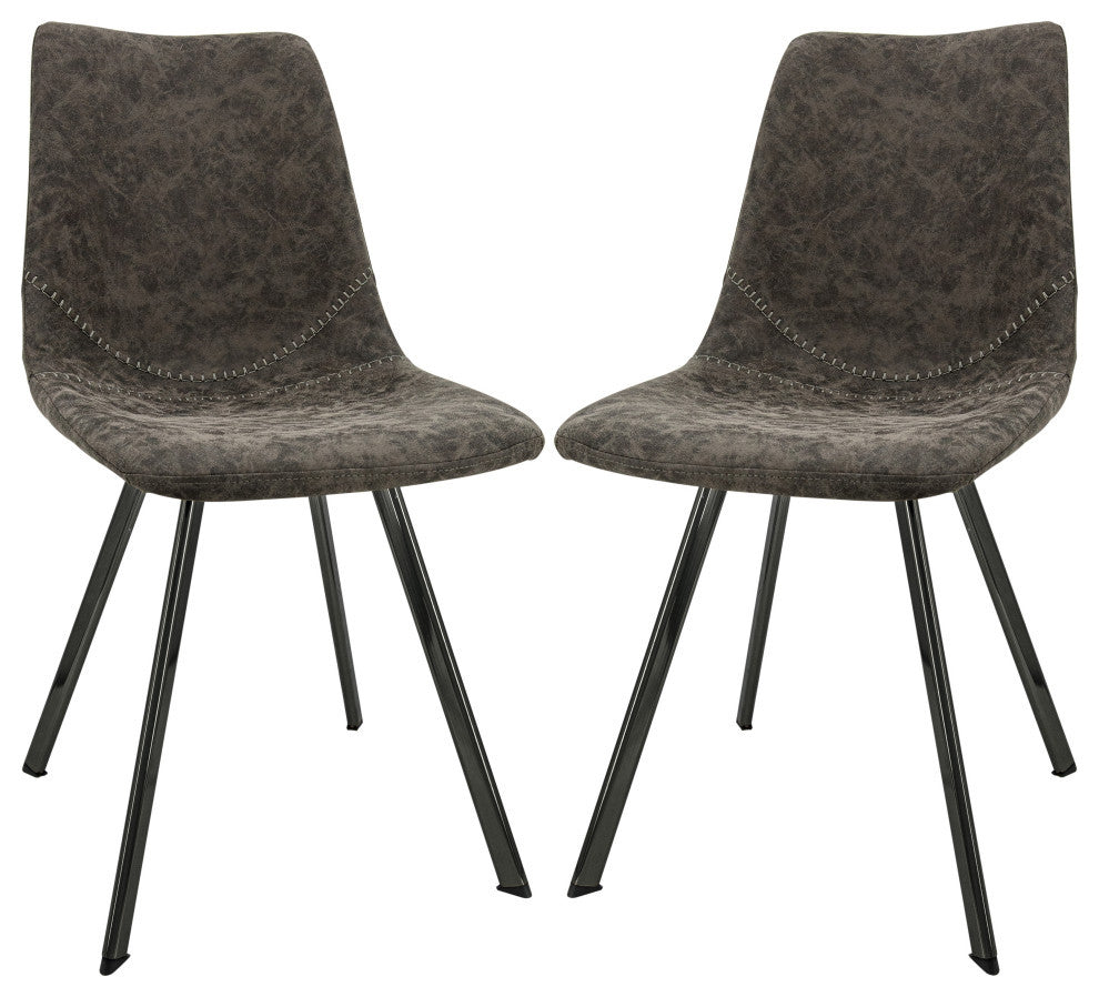 Markley Modern Leather Dining Chair With Metal Legs Set of 2, Gray