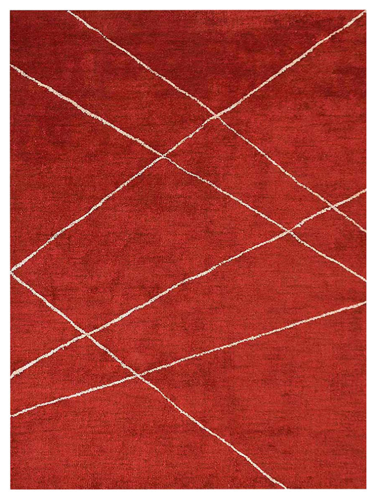 HAND KNOTTED LOOM SILK ECO-FRIENDLY AREA RUGS-Rectangle,Red Beige,Geometric, [Rectangle] 9'x12'