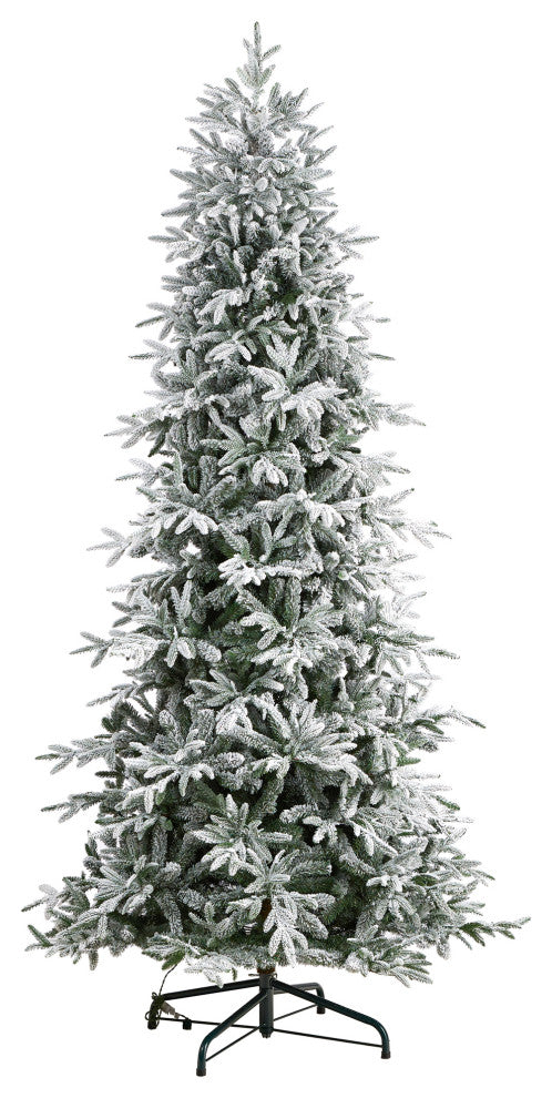 9.5' Flocked Manchester Spruce Faux Xmas Tree W/ 650 Lights & Bendable Branches
