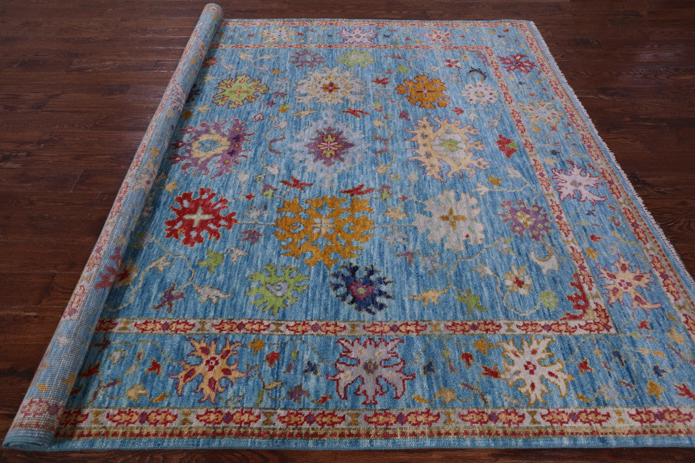 8' Square Handmade Turkish Oushak Wool Rug - Q13392