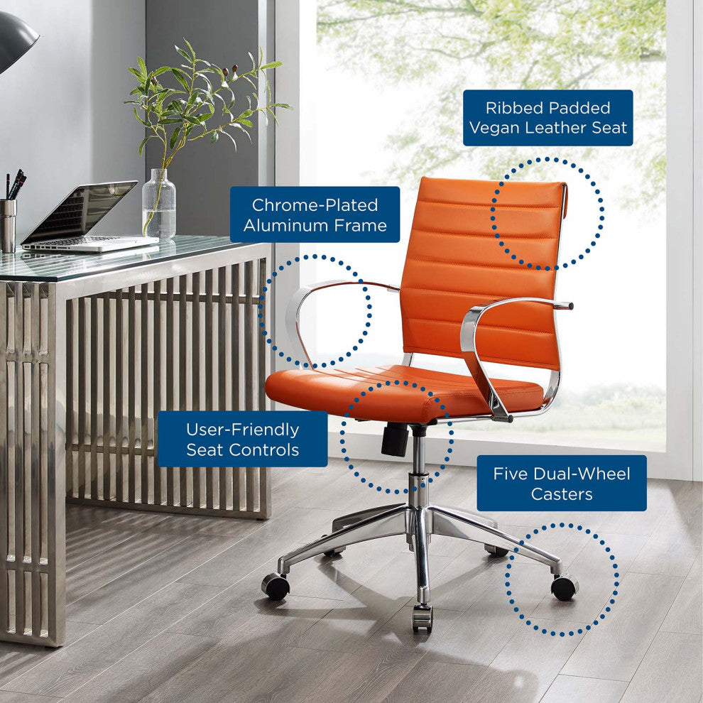 Computer Work Desk Chair, Faux Leather, Orange, Modern, Home Business Office