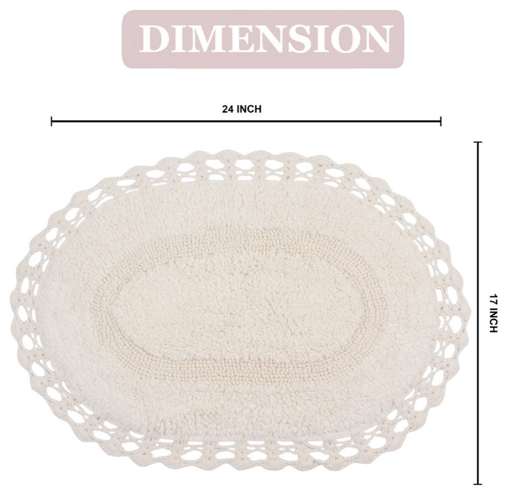 Hampton Crochet Reversible Bath Rug Set, 17x24 Rectangle, Ivory