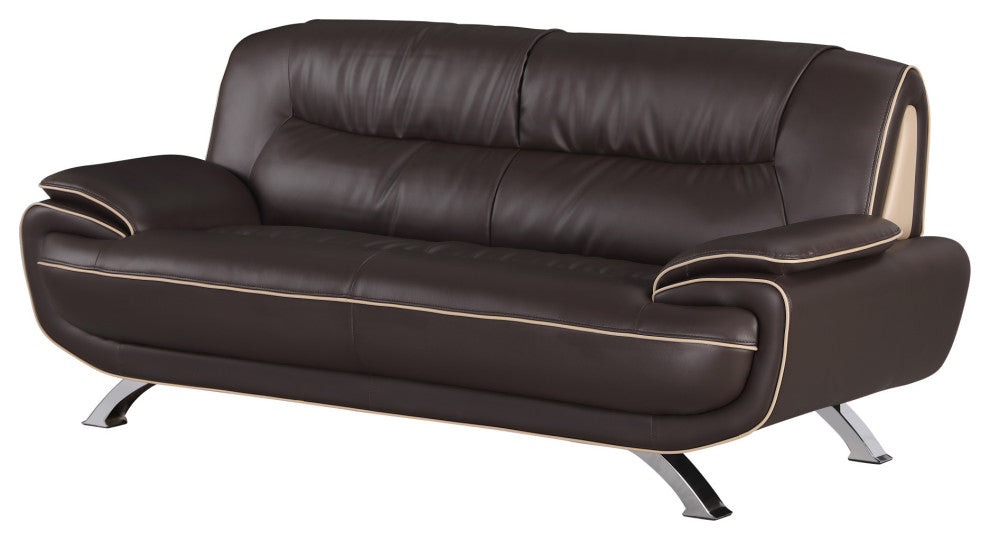 2-Piece Indoor Brown Genuine Leather Five Person Seating Set