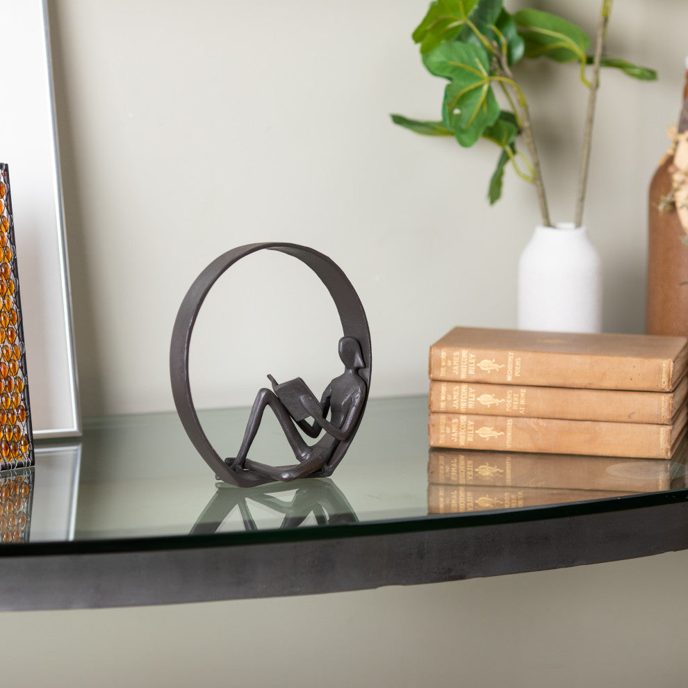 Danya B. Contemporary Encircled Reader Cast Iron Sculpture Statue, Female