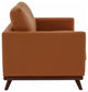 LeisureMod Chester Modern Leather Loveseat With Birch Wood Base, Cognac Tan