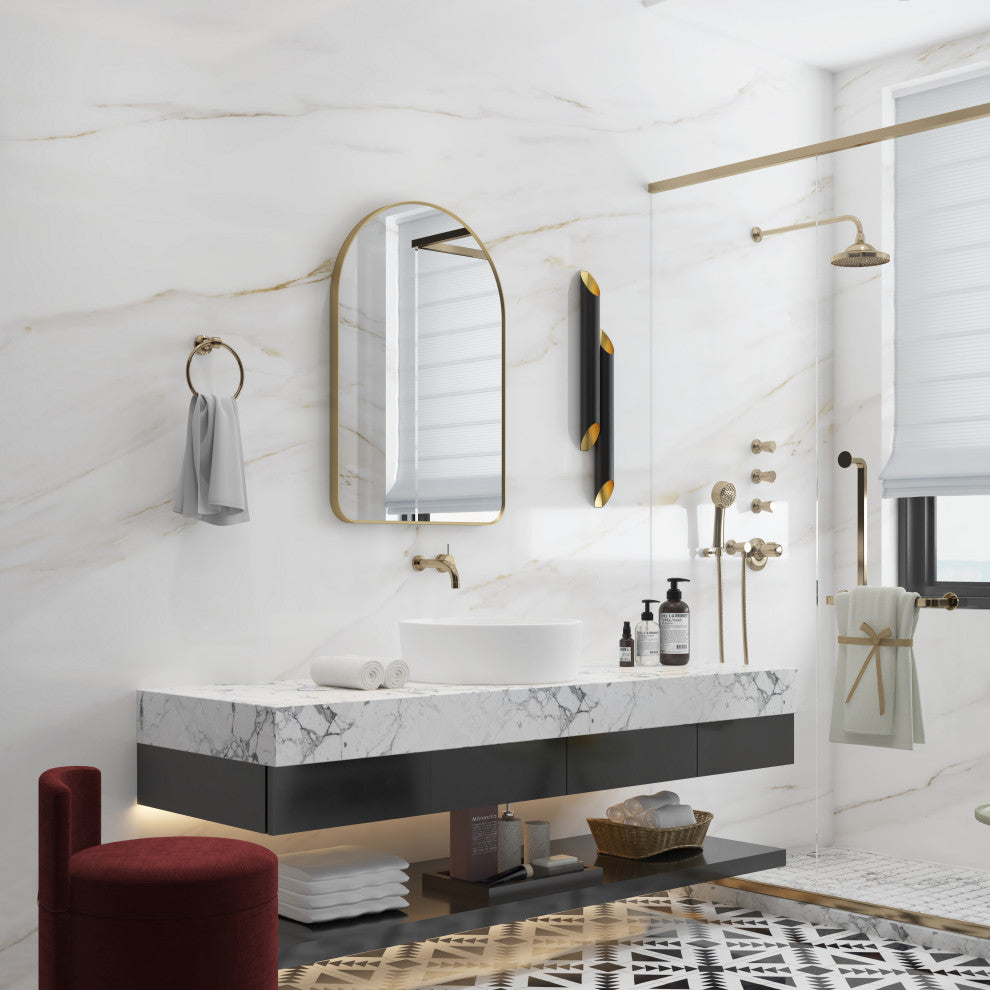 24"x36" Arched Bathroom Wall-mounted Mirror with Aluminum Frame, Gold
