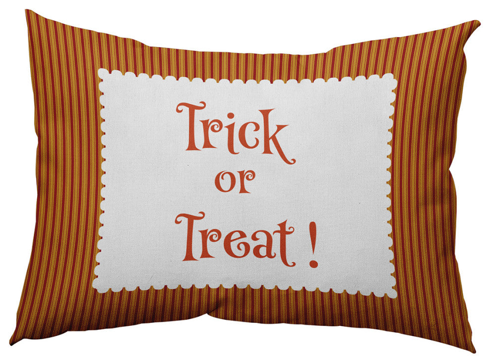 Halloween Trick or Treat Ticking Accent Pillow, Dark Red, 14"x20"
