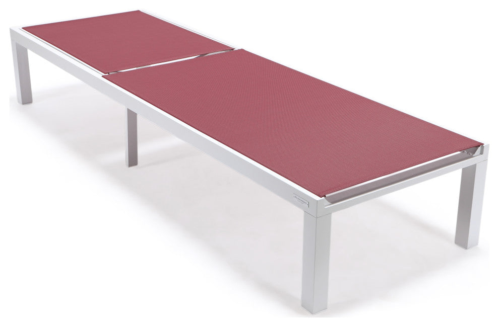 LeisureMod Marlin Patio Chaise Lounge Chair With White Frame, Burgundy