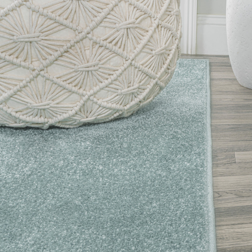Haze Solid Low-Pile Runner Rug, Light Blue, 2 X 10
