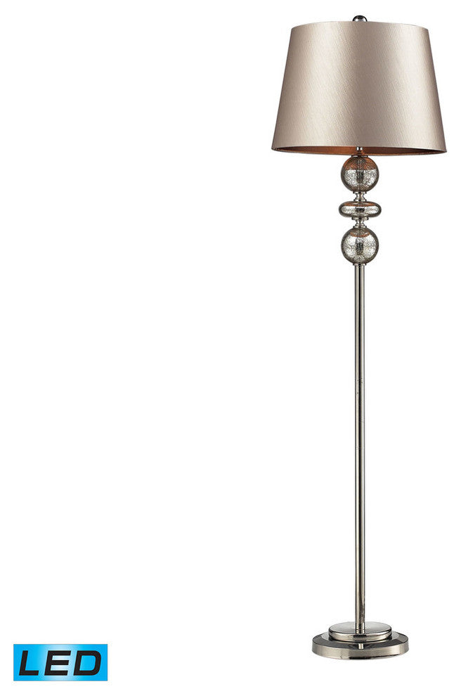 Hollis LED Floor Lamp In Antique Mercury Glass And Polished Nickel