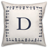 Nautical Monogram - D 18x18 Indoor / Outdoor Pillow