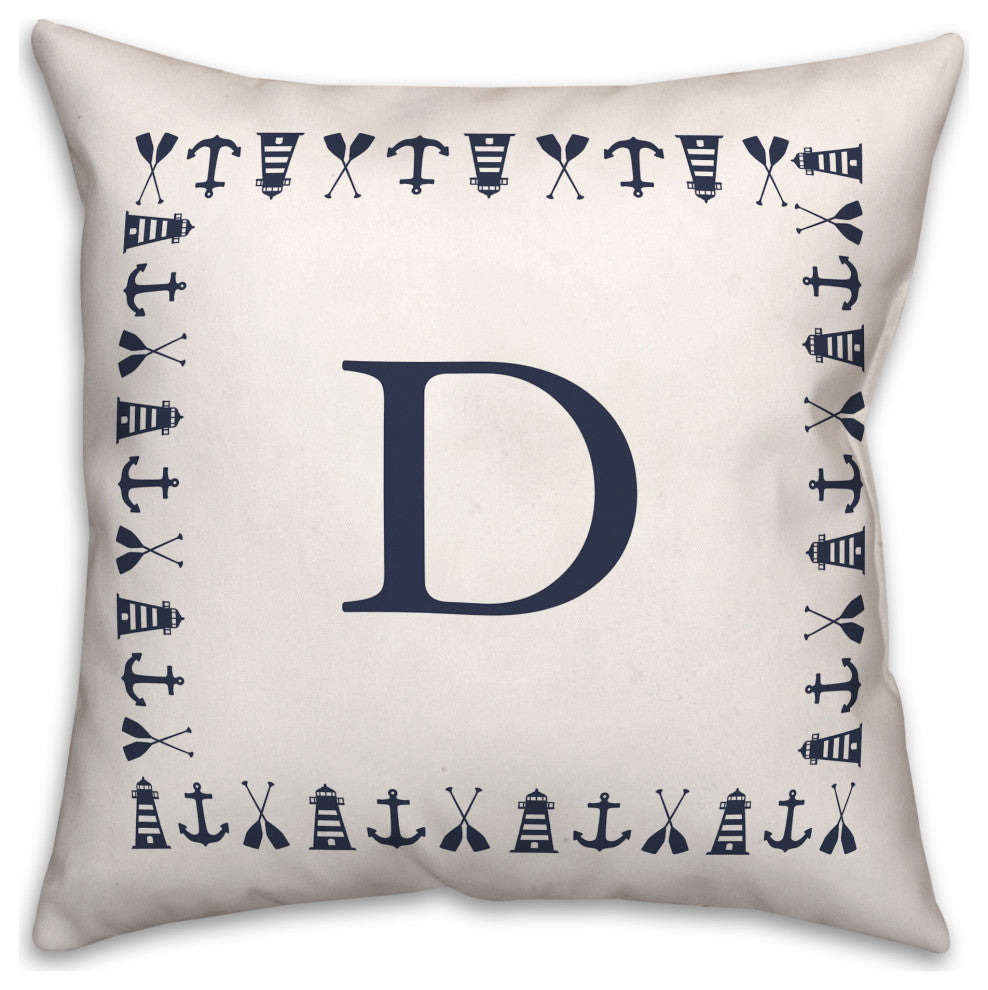Nautical Monogram - D 18x18 Indoor / Outdoor Pillow