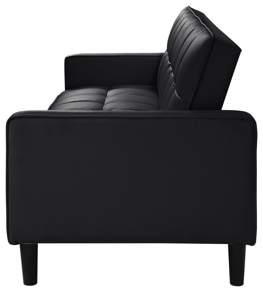 Loft Lyfe Paley Convertible Sofa Bed, With Storage, 85" Wide, Black Leather