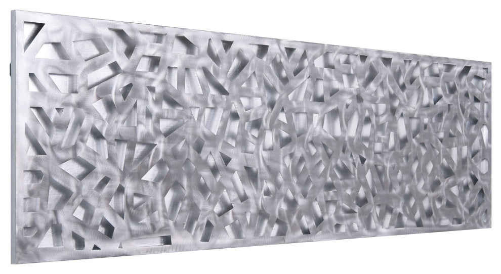 "Silver Enigma" Polished Steel Sculpture Abstract Wall Art, Silver Leaf, 72"x22"