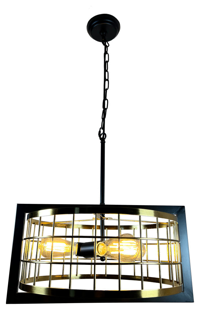Akbal 3-Light Black and Gold Drum Chandelier