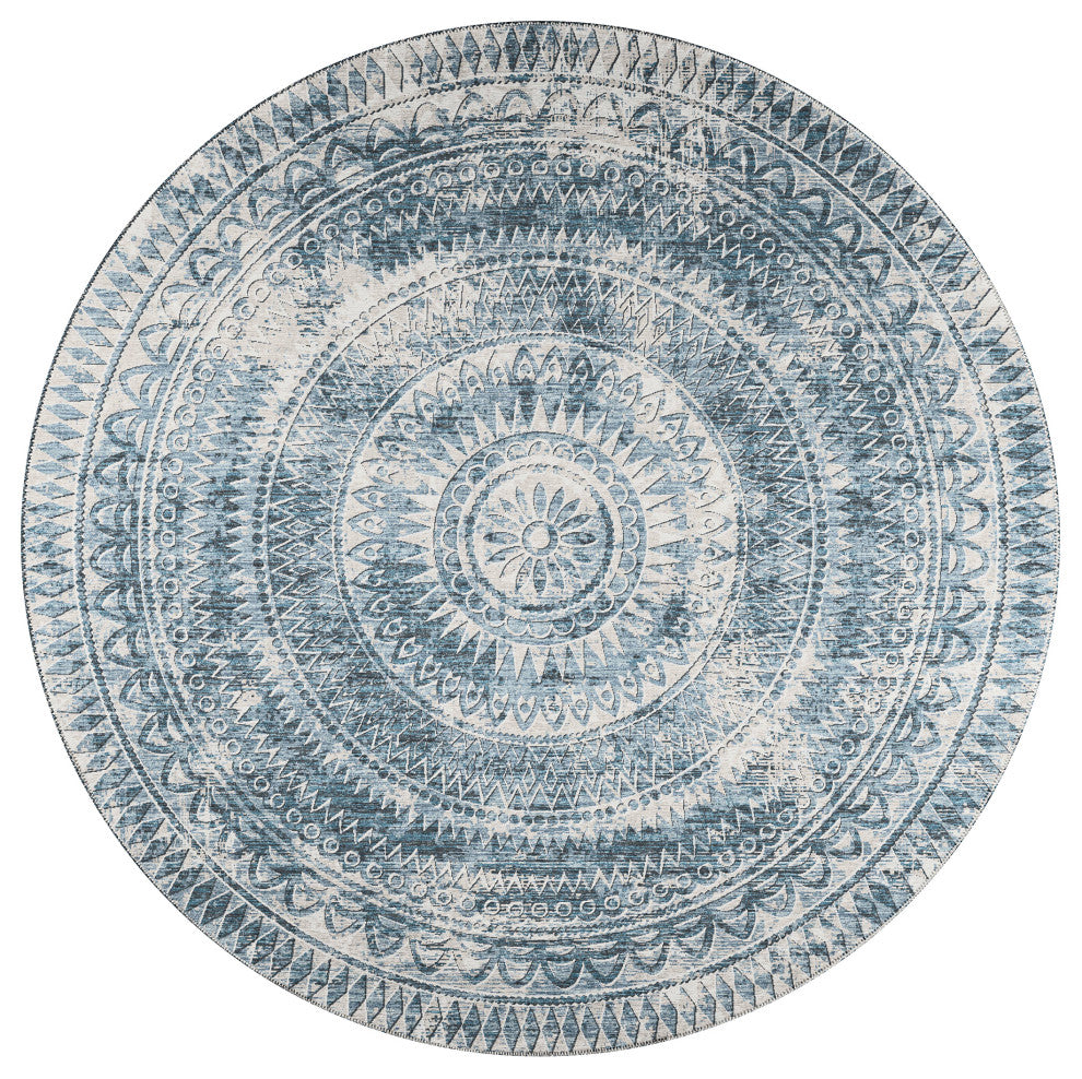 Indoor/Outdoor Sedona SN7 Indigo Machine Washable 8' x 8' Round Rug