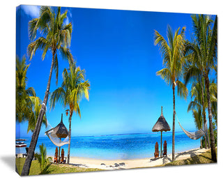 "Mauritius Beach With Chairs" Seashore Canvas Photo Print, 40"x30"