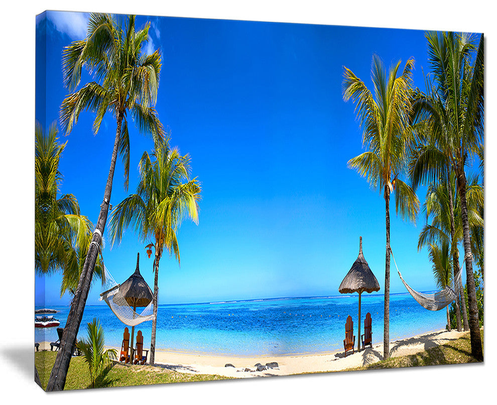 "Mauritius Beach With Chairs" Seashore Canvas Photo Print, 40"x30"