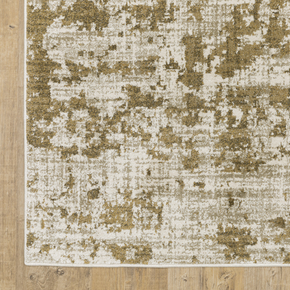 Vander Casual Distressed Beige/Gold Power-Loomed Area Rug, 7'10"x10'
