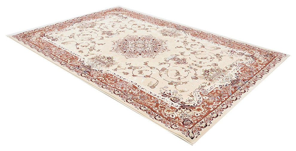 7" Round Cream Rose Traditional Pattern Area Rug