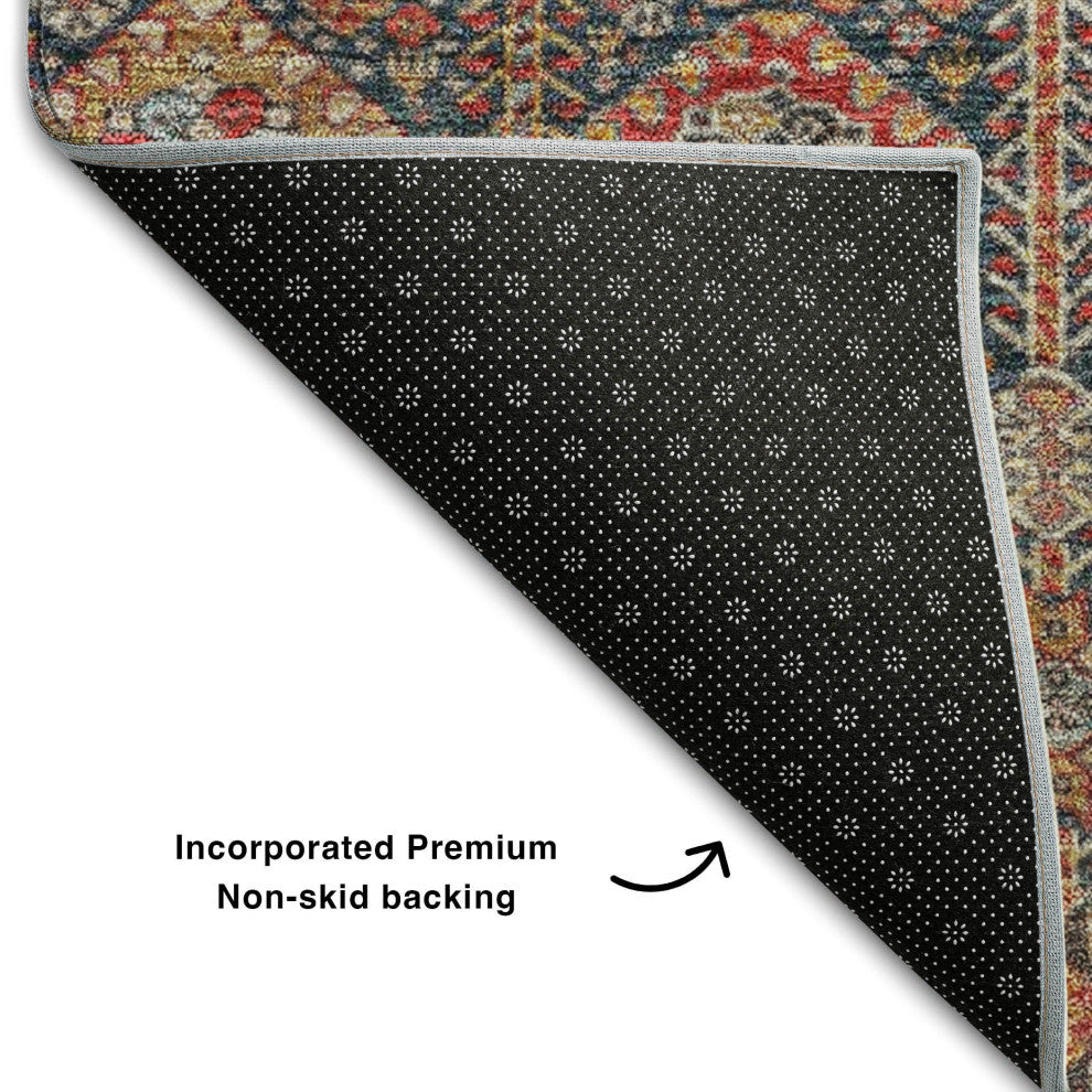 Premium Machine Washable Mayfield AMF574 Red 2'3" x 7'6" Runner Rug