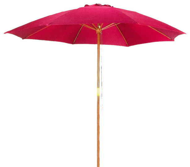 9' Red Patio Umbrella, Outdoor Wooden Market Umbrella