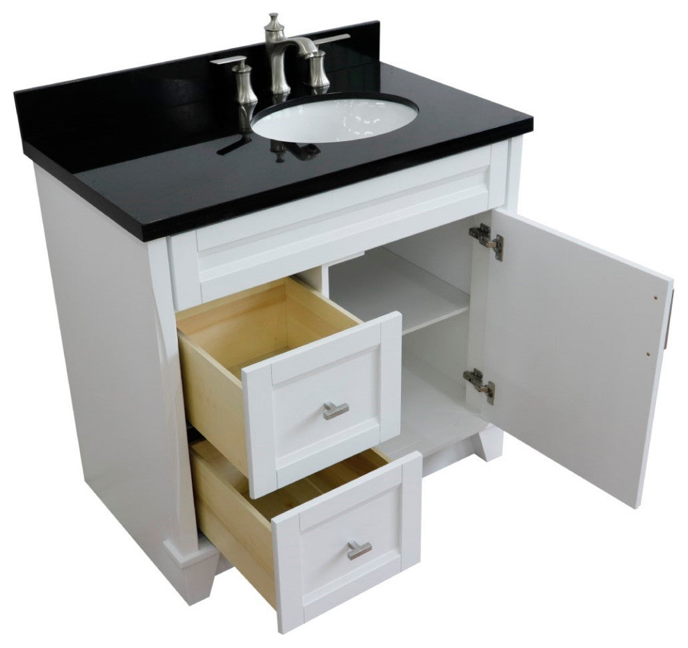 37" Single Sink Vanity, White Finish With Black Galaxy Granite