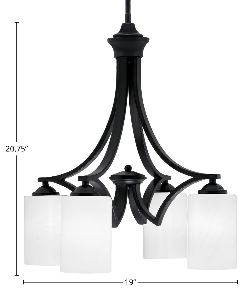 Zilo Downlight, 4 Light, Chandelier, Matte Black Finish, 4" White Marble Glass