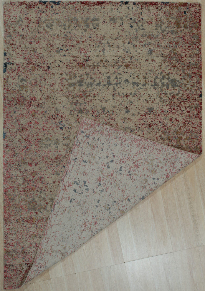 Ivory / Red Contemporary Modern Hand Crafted Area Rug