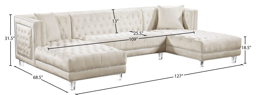 Moda Velvet Upholstered 3-Piece Sectional, Cream