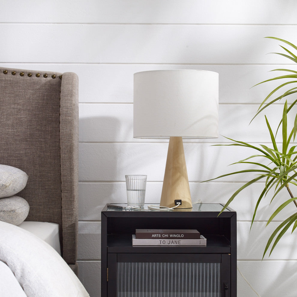 Inspired Home Ileana Table Lamp, USB Charger, White