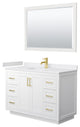 48" Single Vanity White, White Cult. Marble Counter, Sink, Gold Trim, 46" Mirror
