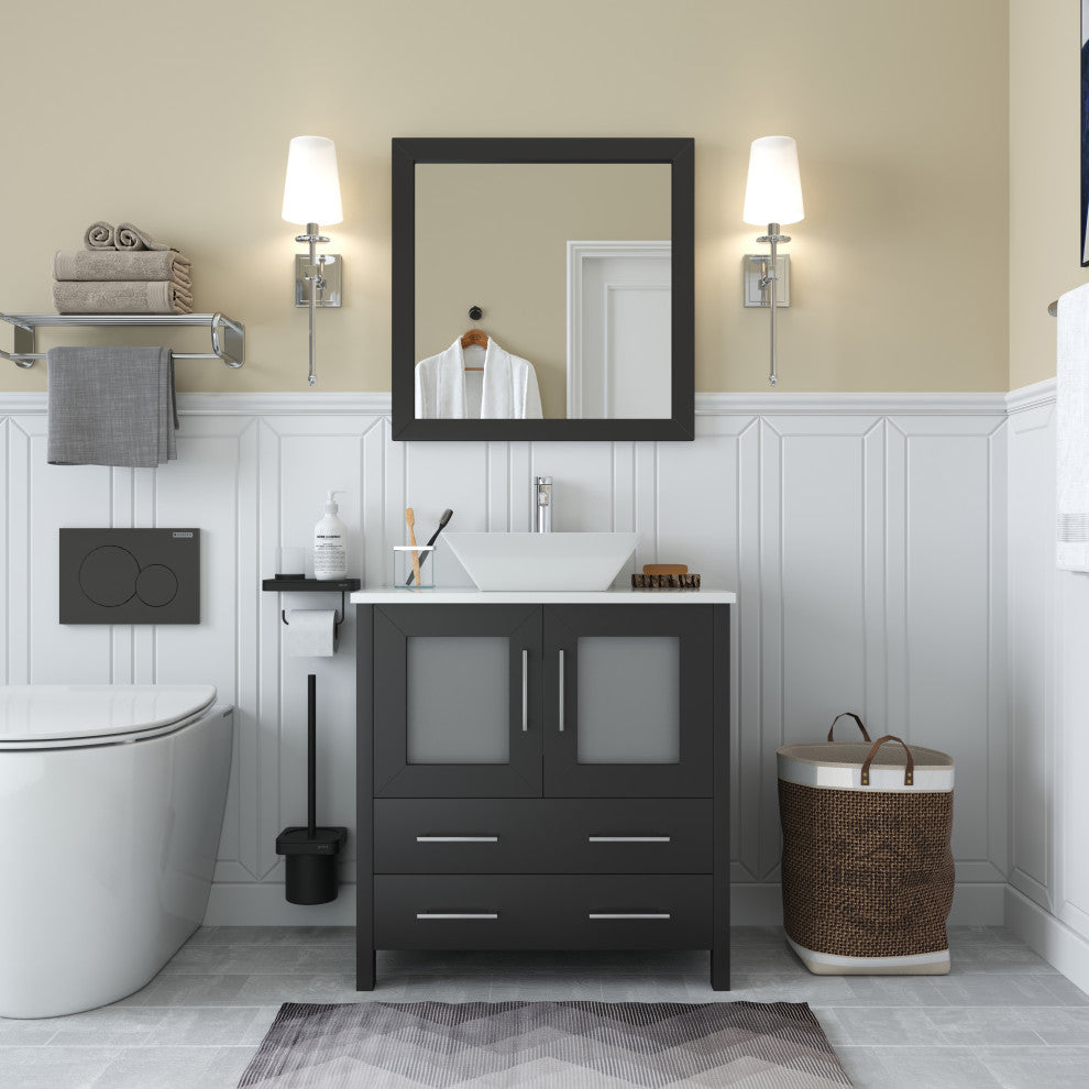 Vanity Art Vanity Set With Vessel Sink, Espresso, 30", Led Touch-Switch Mirror