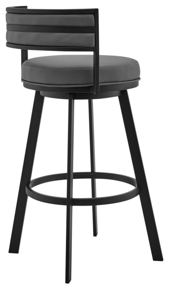 Roman 26" Gray Faux Leather and Black Metal Swivel Bar Stool