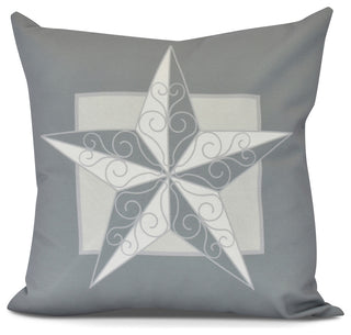 Night Star, Geometric Print Outdoor Pillow, Gray, 16" x 16"