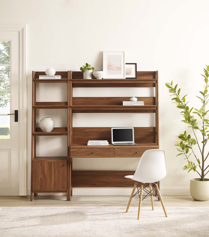 Bixby 2-Piece Wood Office Desk and Bookshelf, Walnut