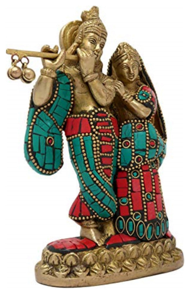 Brass Statue Radha Krishna Idol Puja Mandir Size: 6X3X1.5"