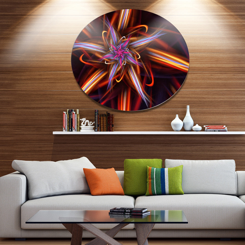 Red Purple Colorful Fractal Design, Floral Round Metal Wall Art, 11"