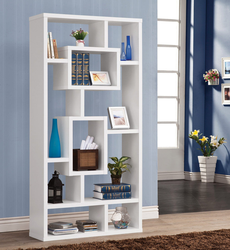 10-Shelf Rectangular Bookcase, White