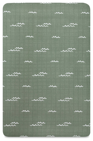 Mini Crib Sheet, GOTS Certified Organic Muslin Cotton, Ocean Waves