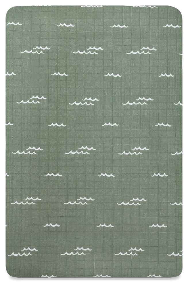 Mini Crib Sheet, GOTS Certified Organic Muslin Cotton, Ocean Waves