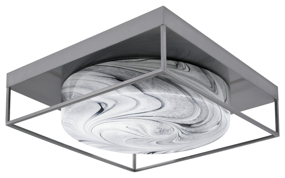 18" 4-Light Flush Mount Light, Brushed Nickel, Onyx Swirl Glass