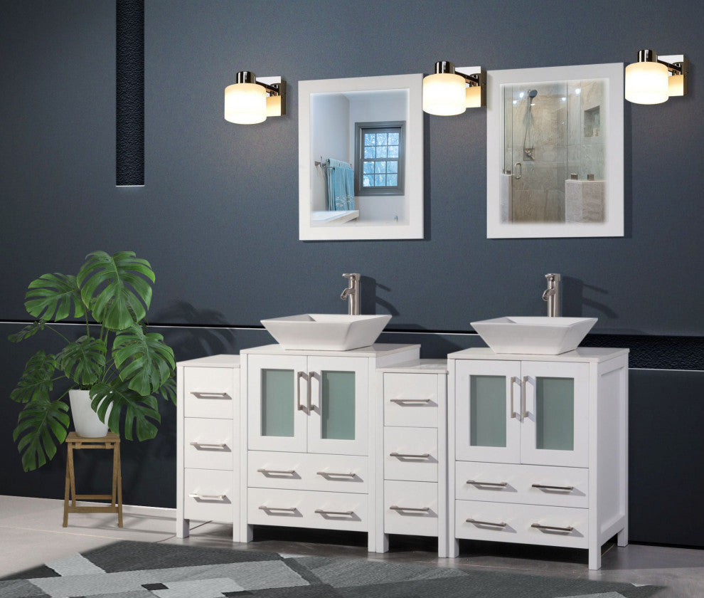 Vanity Art Bathroom Vanity Set With Sink, White, 72", Standard Mirror